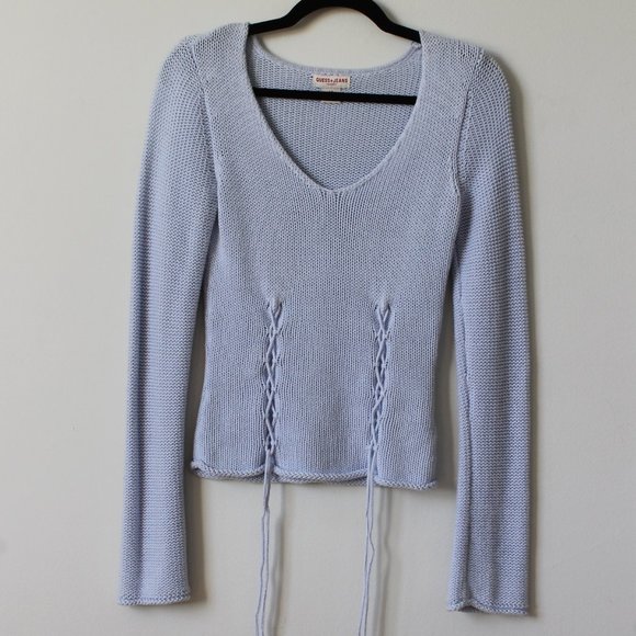 Y2K GUESS Tie Detail Knit Sweater Size S - Picture 3 of 7